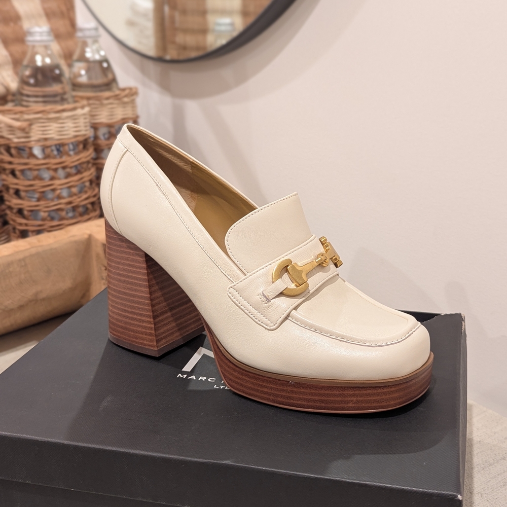 Marc Fisher Ivory Block Heel Loafers
